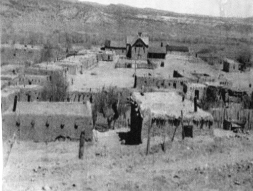 The plaza of Abiquiu, 1920. Spanish Governor Cachupin, issued a land grant to genizaros and others in the Abiquiu region around 1754. The  northern New Mexico Spanish word does not originate from an indigenous culture in New Mexico or the New World. In fact the origins of genizaro can be traced to Turkey in the Middle East.