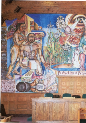 Mural by Frederico Vigil celebrating the 150th anniversary of the treaty. Located in the Santa Fe County Courthouse. 
