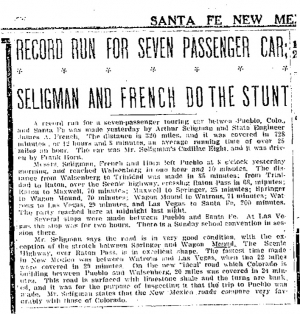 Record auto run to Santa Fe Jun 9, 1916