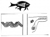 Pueblo petroglyphs of fish and river. 